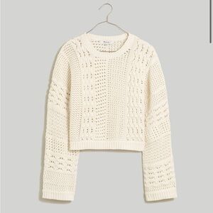 Madewell Cream Crochet-Knit Crop Sweater, XL